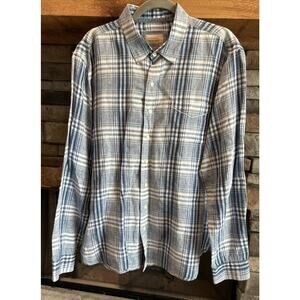 Men’s TRUE GRIT Linen Blend Blue/White Plaid Long Sleeve Button Shirt L *C8